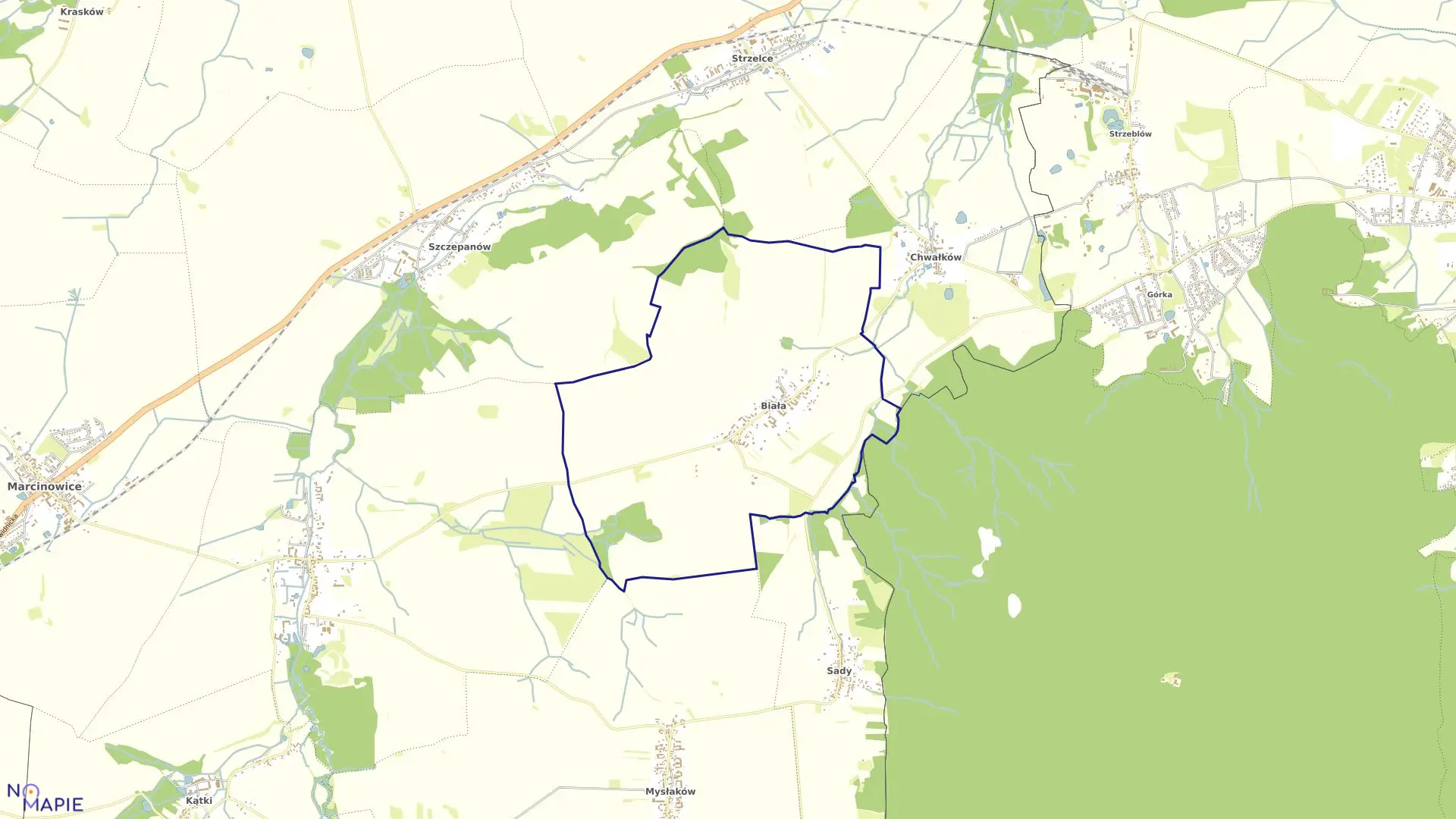 Mapa obrębu Biała w gminie Marcinowice