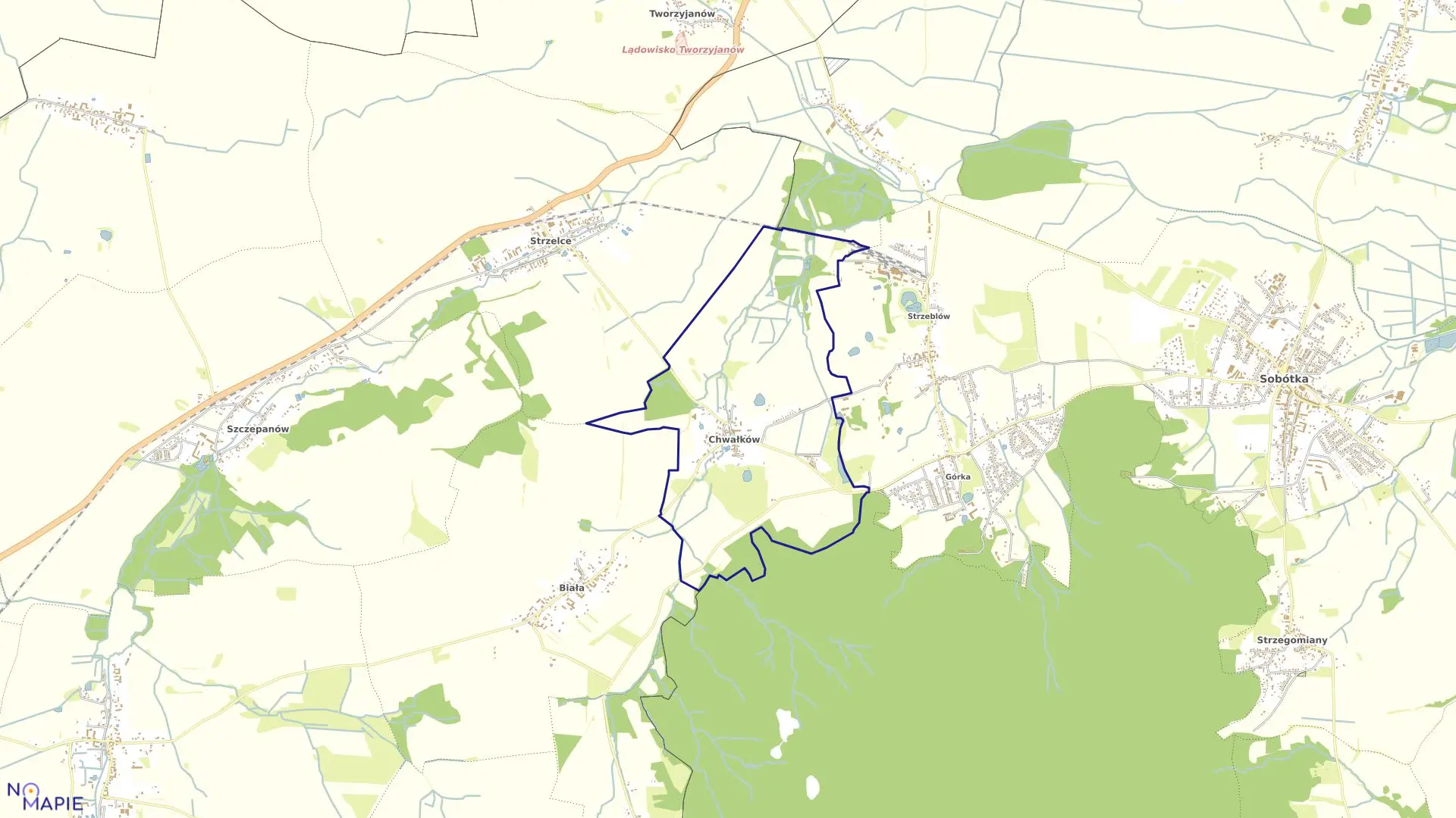 Mapa obrębu Chwałków w gminie Marcinowice