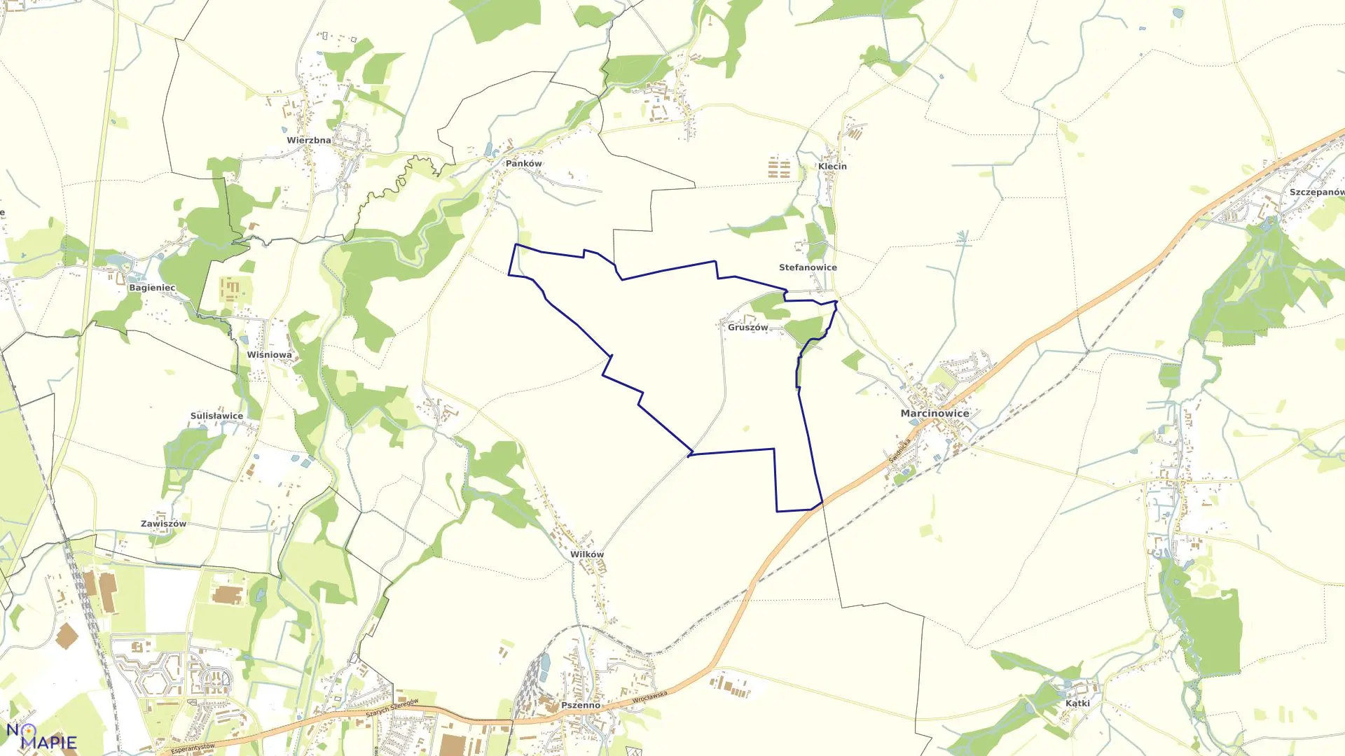 Mapa obrębu Gruszów w gminie Marcinowice