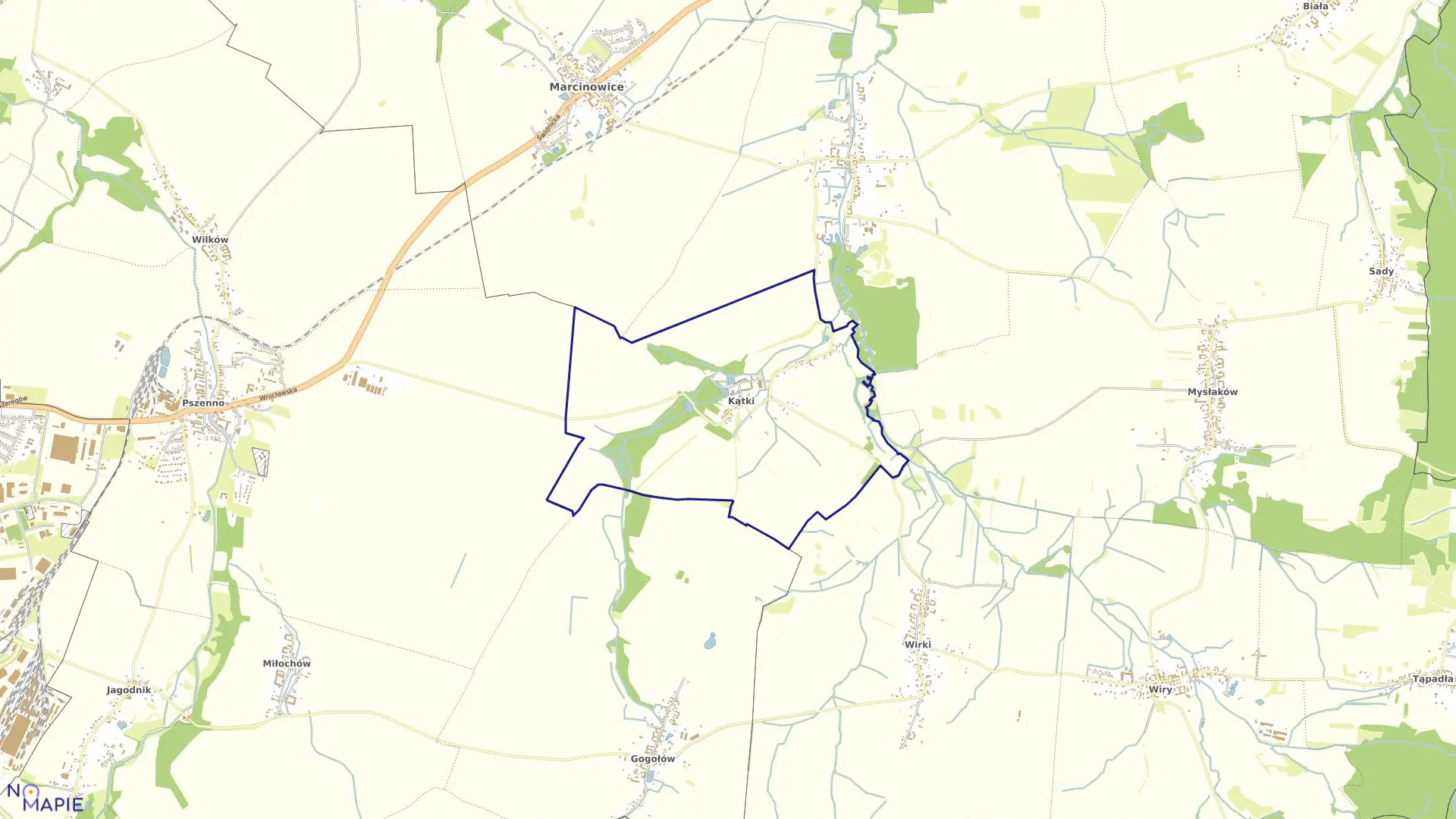 Mapa obrębu Kątki w gminie Marcinowice