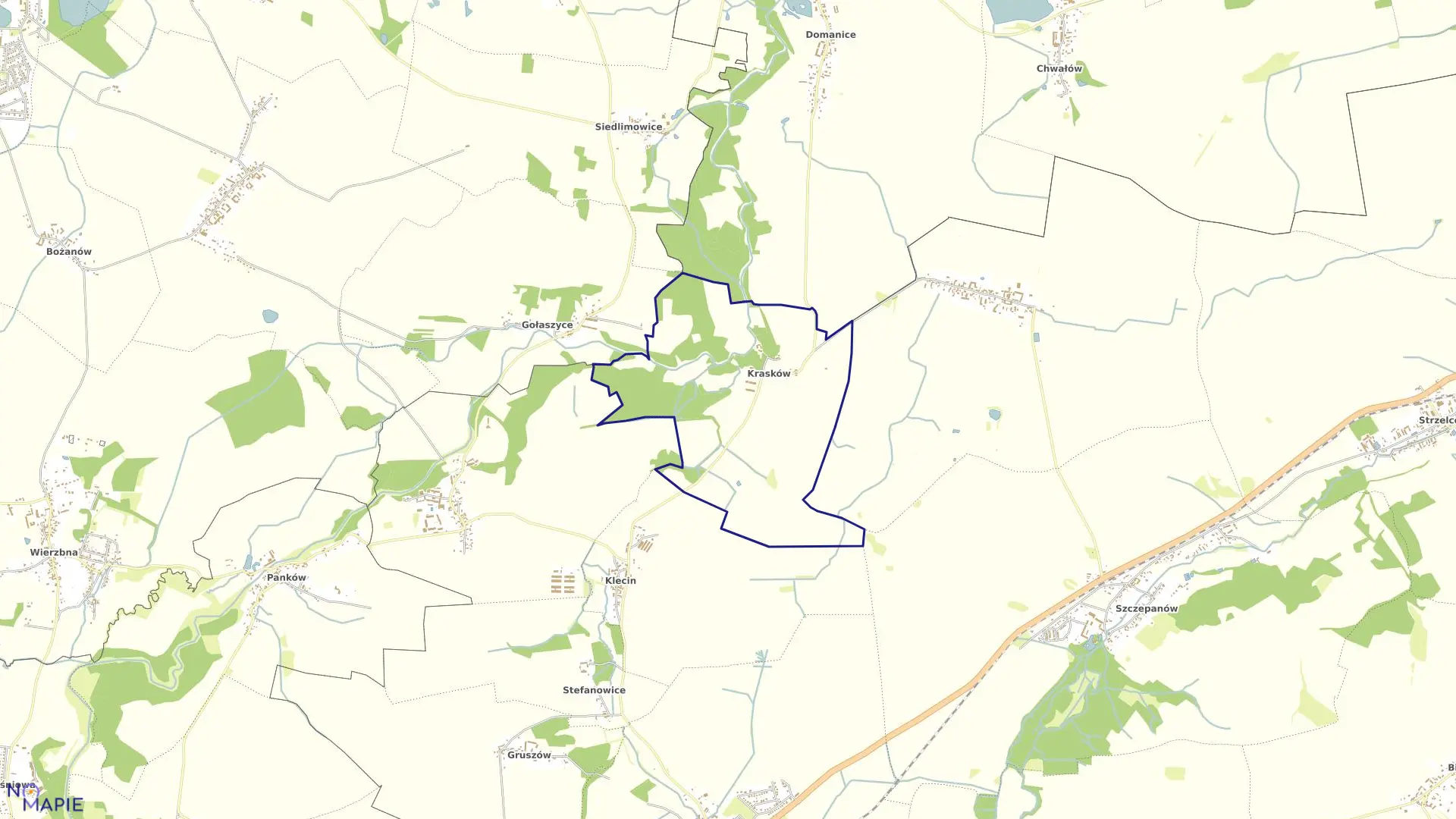 Mapa obrębu Krasków w gminie Marcinowice