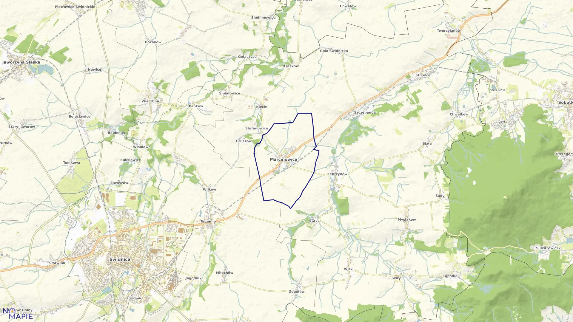 Mapa obrębu Marcinowice w gminie Marcinowice
