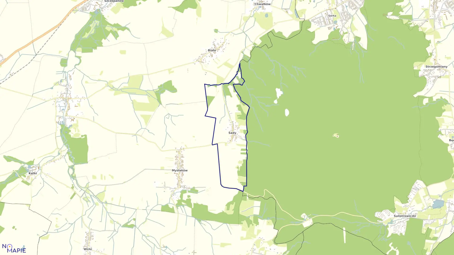 Mapa obrębu Sady w gminie Marcinowice
