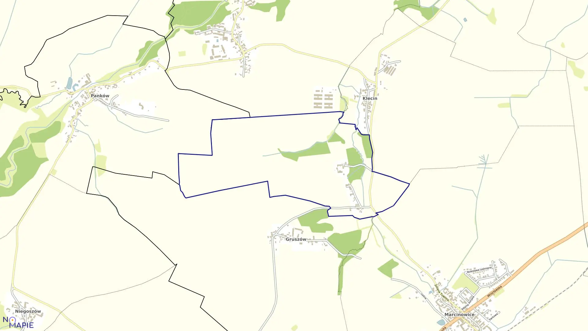 Mapa obrębu Stefanowice w gminie Marcinowice