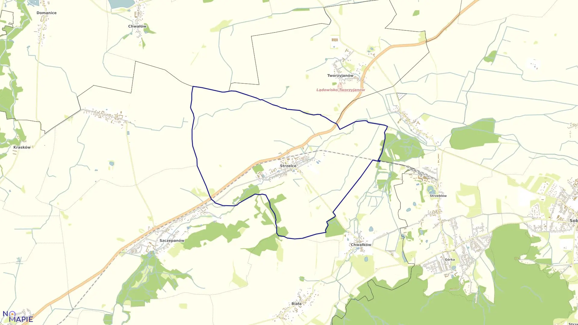 Mapa obrębu Strzelce w gminie Marcinowice