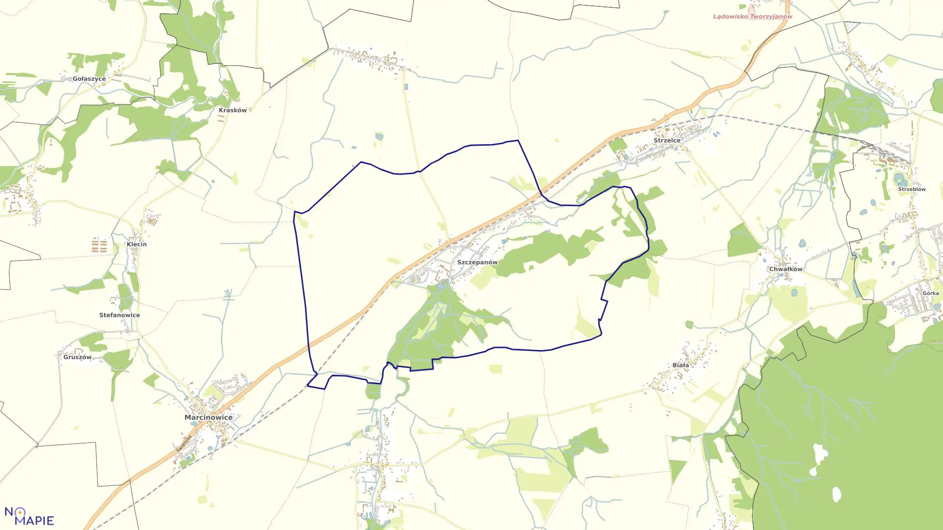 Mapa obrębu Szczepanów w gminie Marcinowice