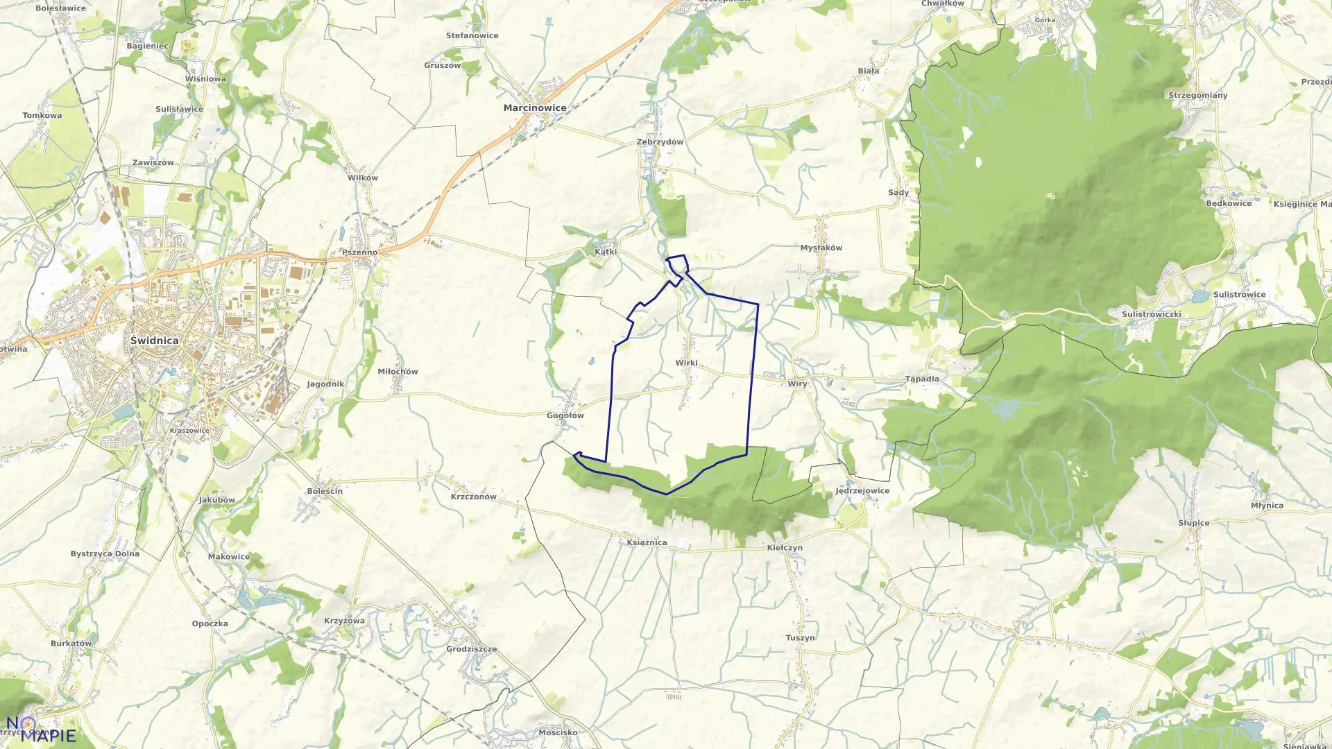 Mapa obrębu Wirki w gminie Marcinowice