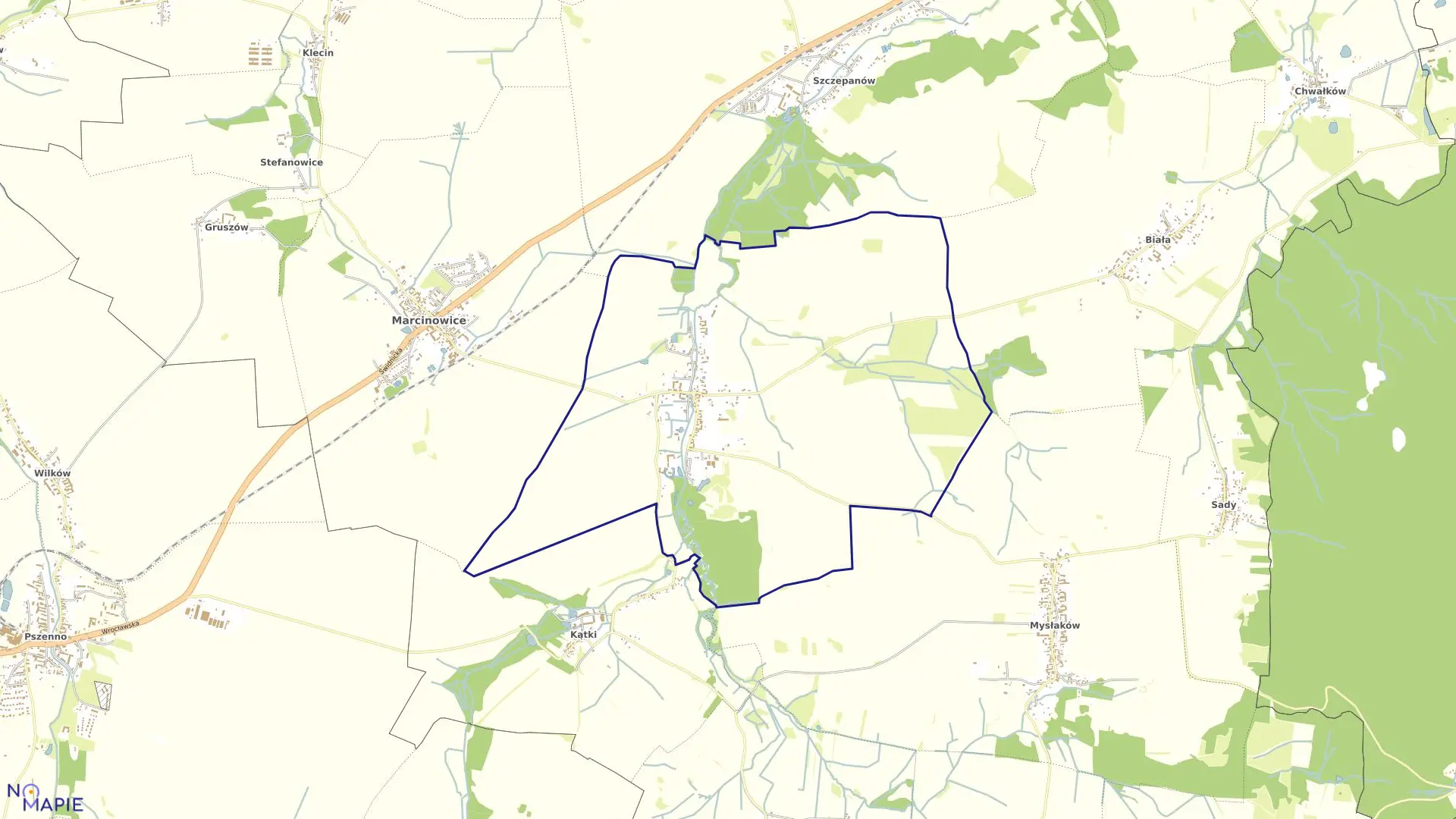 Mapa obrębu Zebrzydów w gminie Marcinowice